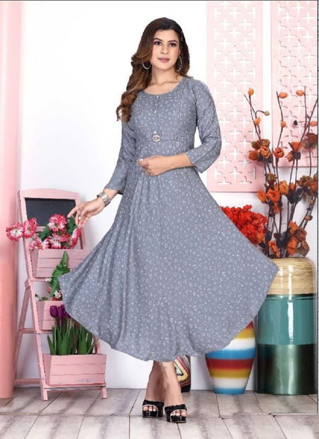 Riyaa Icy 1 Rayon Printed Fancy Daily Wear Anarkali Kurti Collection Catalog